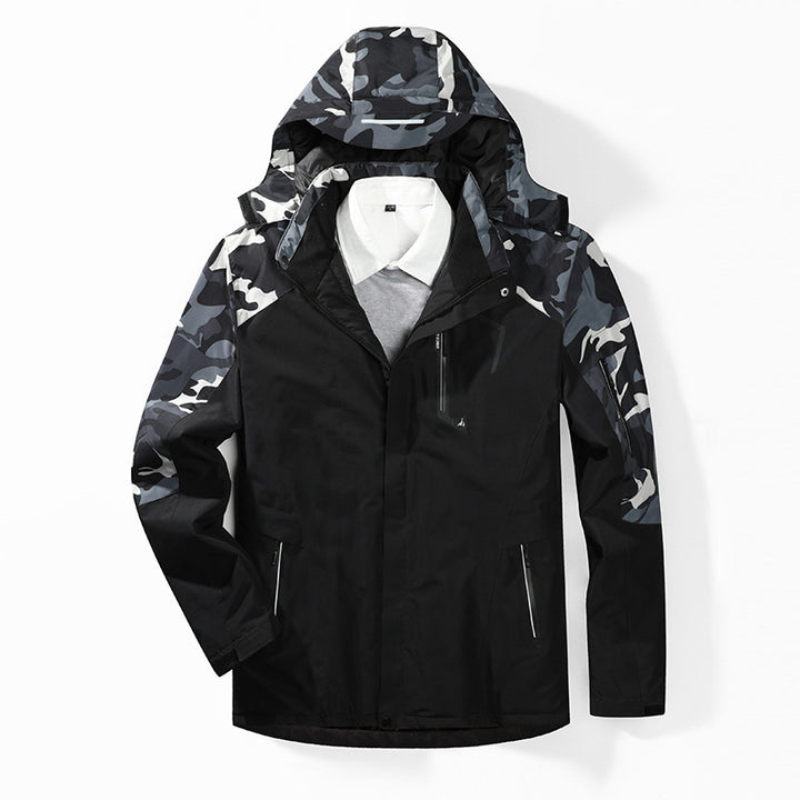 Herren Camouflage Regenjacke mit Kapuze und verstärkten Reißverschlusstaschen – Taviero