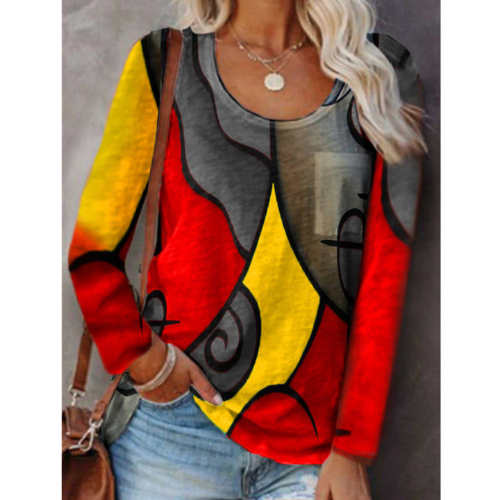 Damen Langarmshirt mit abstraktem Farbstreifenprint und lockerem Schnitt Echoarchiv