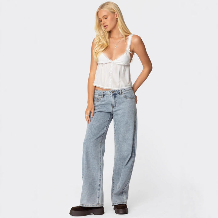 Damen Crop-Top aus feiner Baumwolle mit dekorativen Knopfdetails Echo Archiv