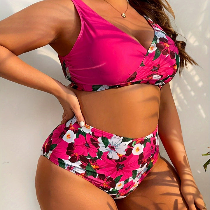 Damen nan Bikini-Set große Größen mit geformtem BH, V-Ausschnitt und hochgeschnittenem Taillenslip Echo Archiv