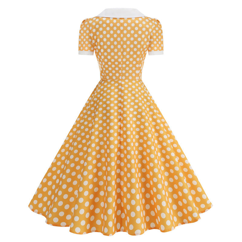 Damen Retro Maxikleid mit Kragen und Punkten Echo Archiv