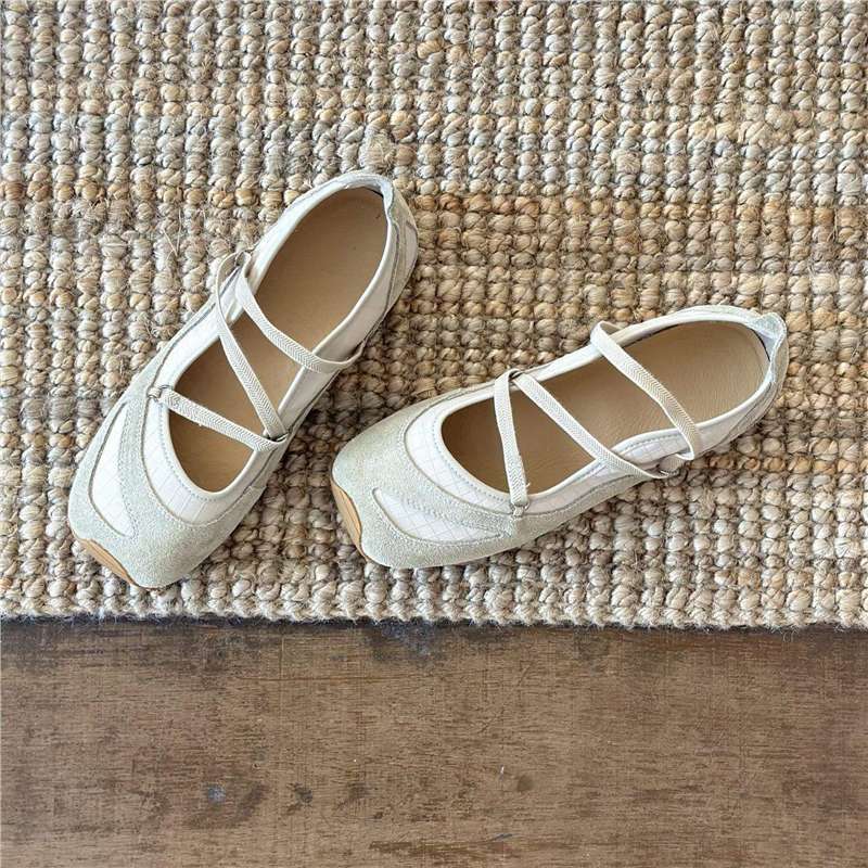 Damen Ballerina-Slipper mit Kreuzriemchen, Wildleder- und Krokostruktur – Lioré