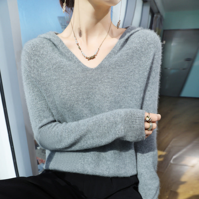 Damen Kuscheliger Kapuzenpullover im Angora‑Look mit feinem Rippbund Echoarchiv