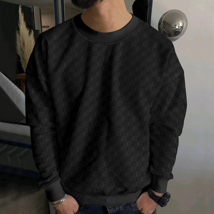 Herren Strukturiertes Baumwoll-Sweatshirt mit Karo-Prägung und Rundhalsausschnitt Echoarchiv