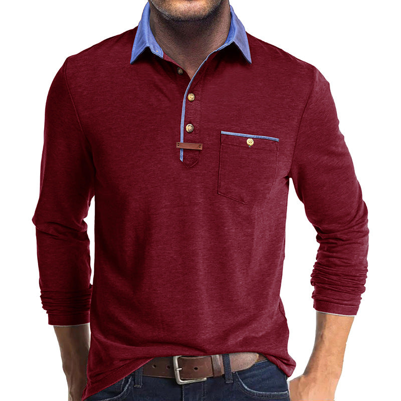 Herren Langarm-Henley-Shirt mit kontrastierendem Kragen und praktischer Brusttasche Echoarchiv