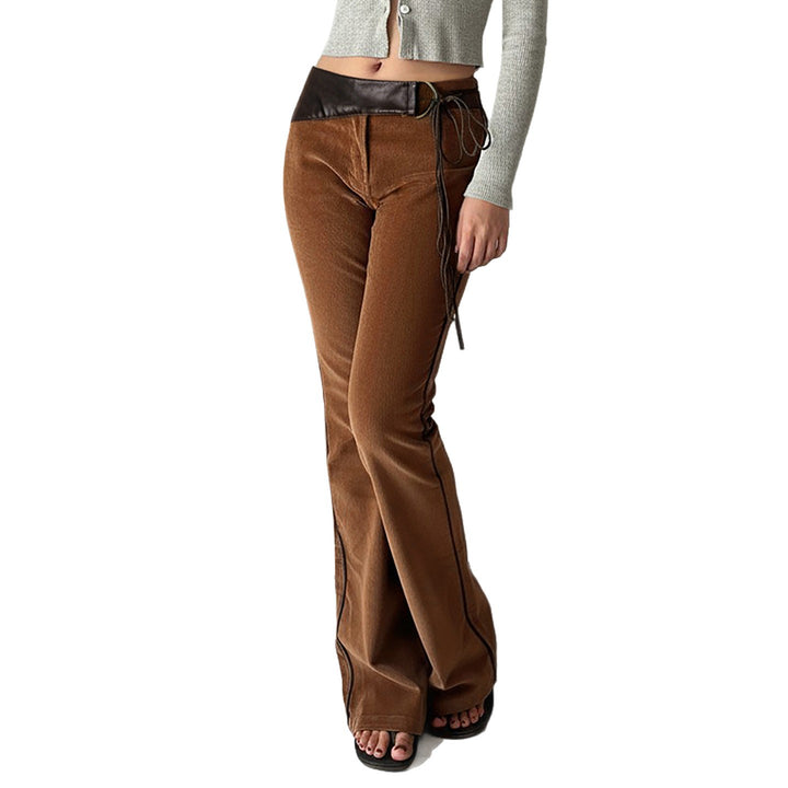 Damen nan ausgestellte Cordhose mit hohem Bund, Lederbesatz und Bindeband Echo Archiv