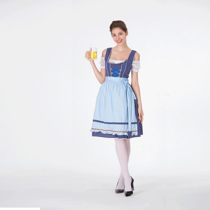 Damen nan klassisches Trachten-Dirndl mit gepunktetem Mieder, geschnürter Korsage und abnehmbarer Rüschen-Schürze Echo Archiv