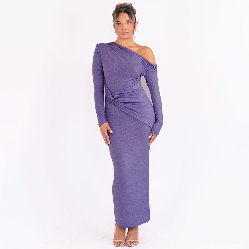 Damen Elegantes Wickel-Maxi-Kleid mit asymmetrischem Schnitt und langen Ärmeln Echo Archiv