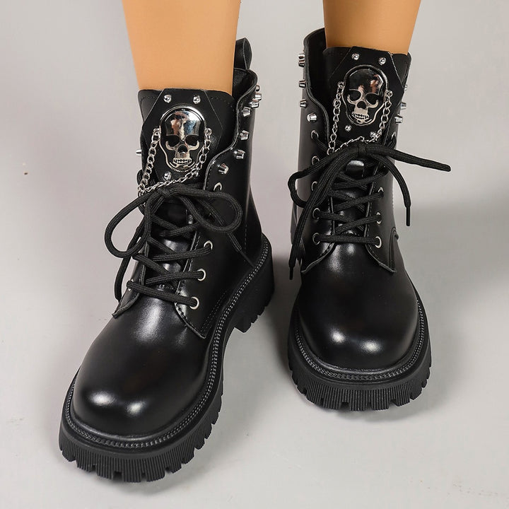 Damen Modische Stiefel mit Totenkopf-Details Echo Archiv