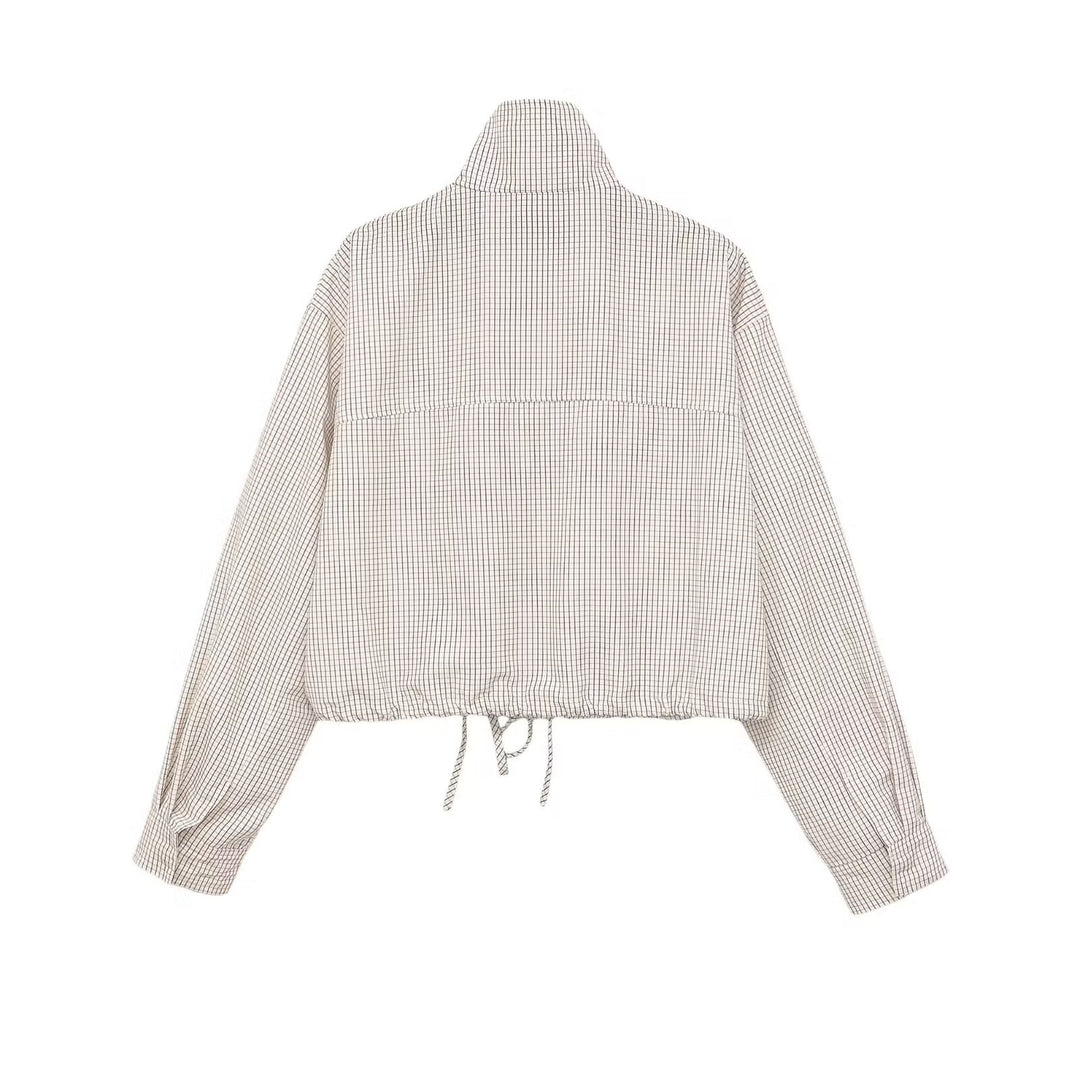 Damen Karierte Cropped-Jacke mit Stehkragen, Tunnelzug und verdecktem Reißverschluss Echo Archiv