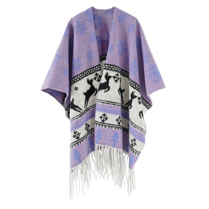 Damen Oversize-Poncho mit Norweger-Motiv und Fransen aus Wollmix Echo Archiv
