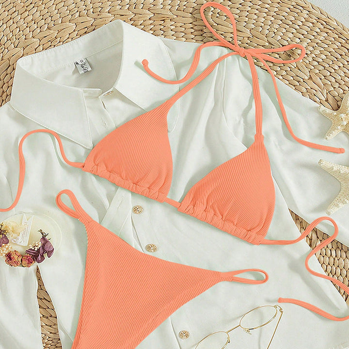 Damen Triangel-Bikini mit verstellbaren Bändern und rippierter Textur Echoarchiv