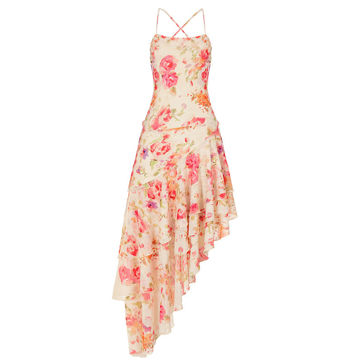 Damen Maxikleid mit floralem Rüschenmuster und trägerlosem Design Echo Archiv