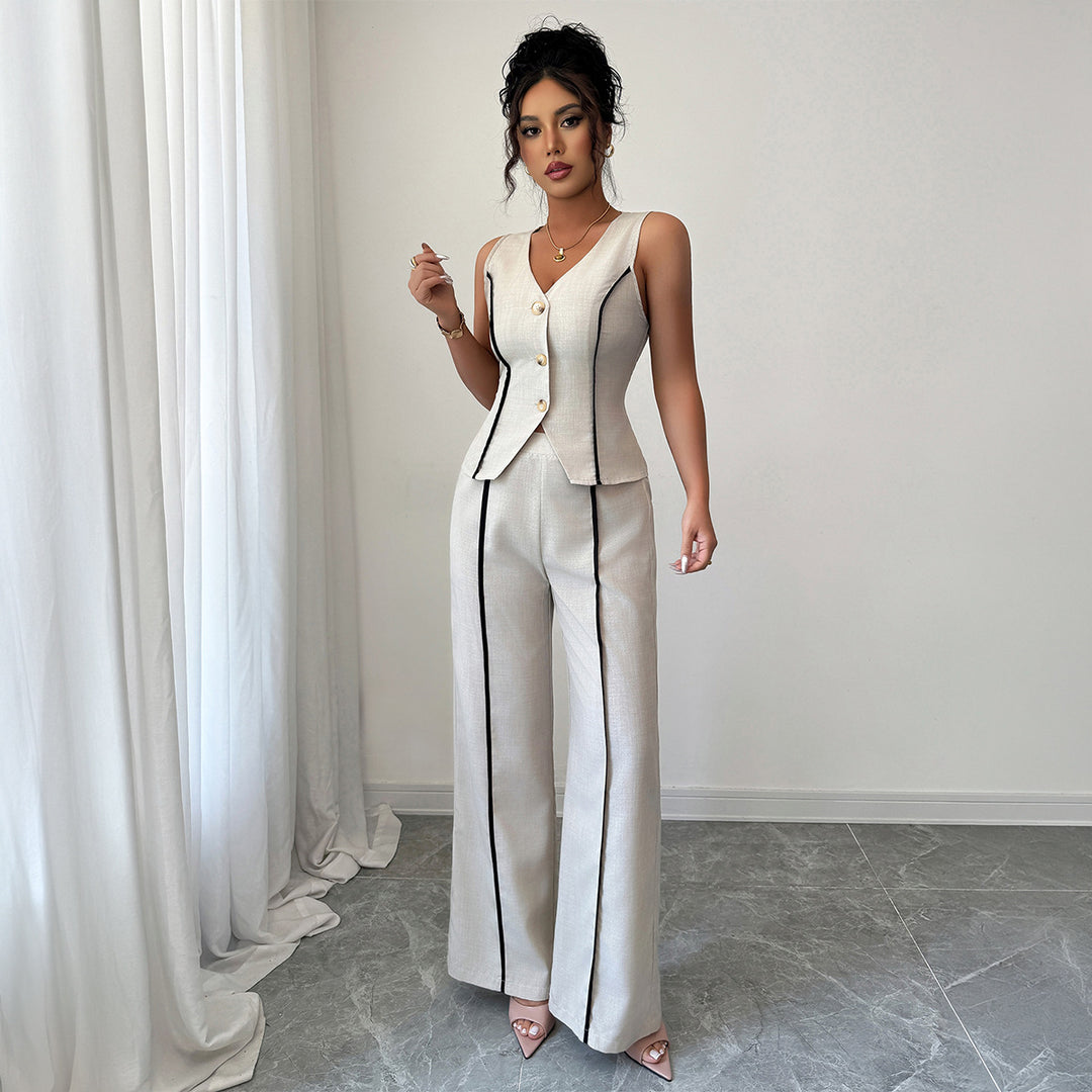 Damen elegante Hose-Anzug mit tailliertem Oberteil und Knopfdetails Echo Archiv