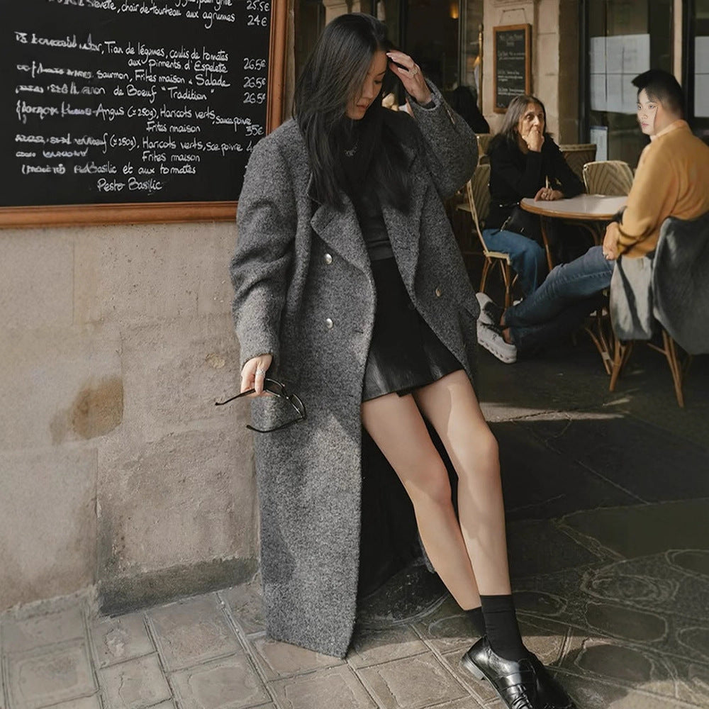 Damen Maxilanger Oversize-Wollmix-Mantel doppelreihig mit kastiger Silhouette und aufgesetzten Pattentaschen Echoarchiv
