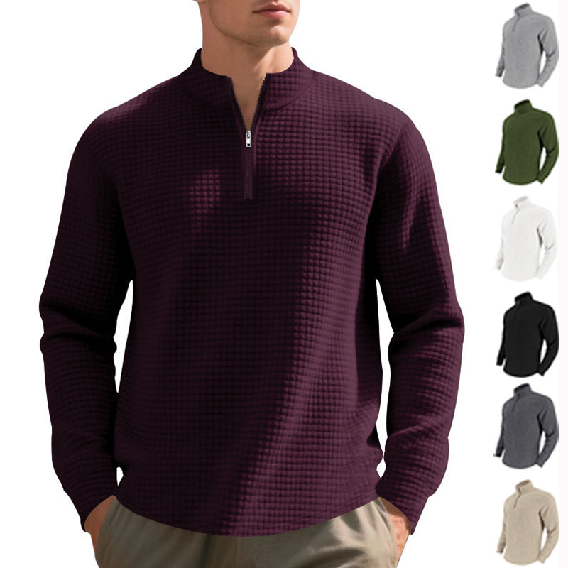 Herren nan leichtes Waffelstrick-Halbzip-Pullover mit Stehkragen und atmungsaktivem Baumwollmix Echo Archiv