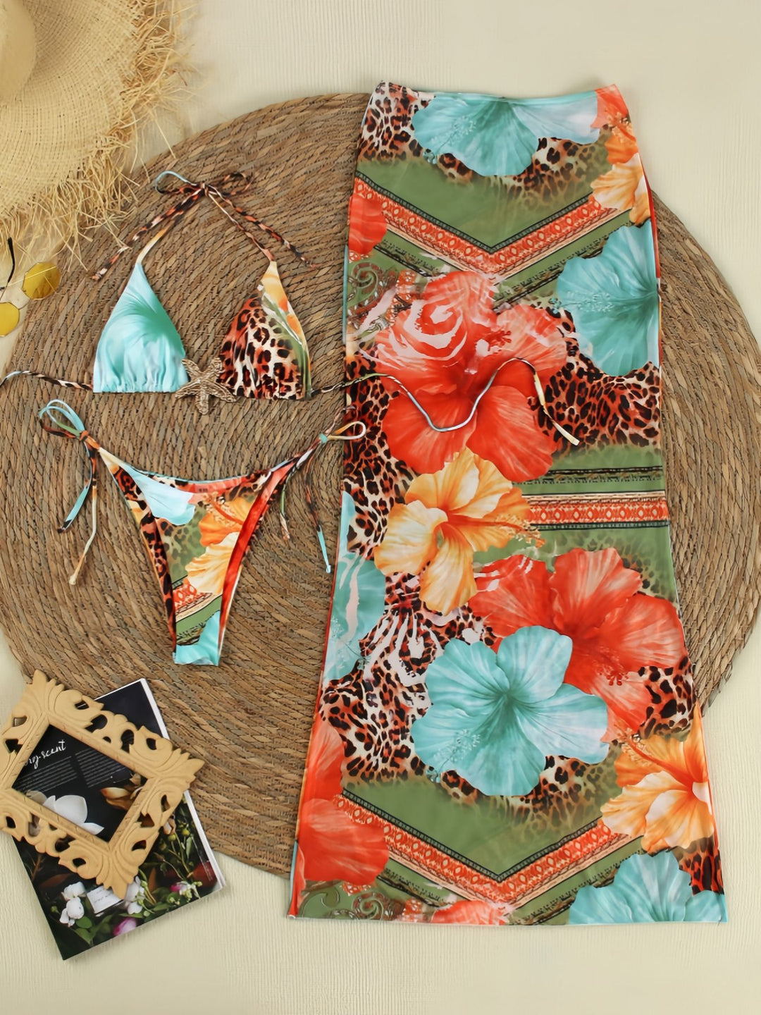 Damen Bikini-Set mit floralem Design und eleganter Maxiröcke Echo Archiv