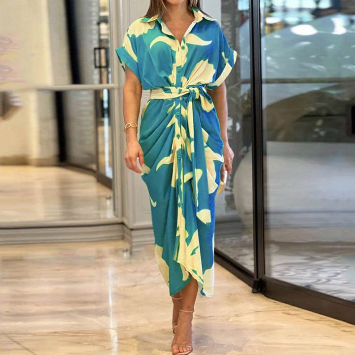 Damen nan Drapiertes Hemdmidikleid mit Taillenbindegürtel, seitlicher Drapage und Knopfleiste Echo Archiv