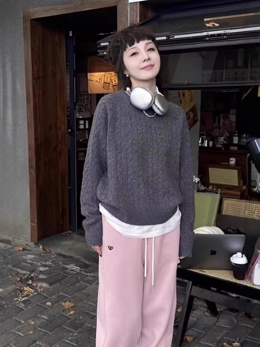 Damen Zopfstrick-Pullover aus Baumwoll-Mix mit legerer Oversize-Silhouette Echoarchiv