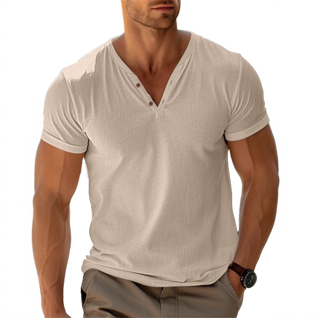 Herren Kurzarm Henley-Shirt mit dekorativen Knöpfen und lässigem Schnitt Echoarchiv