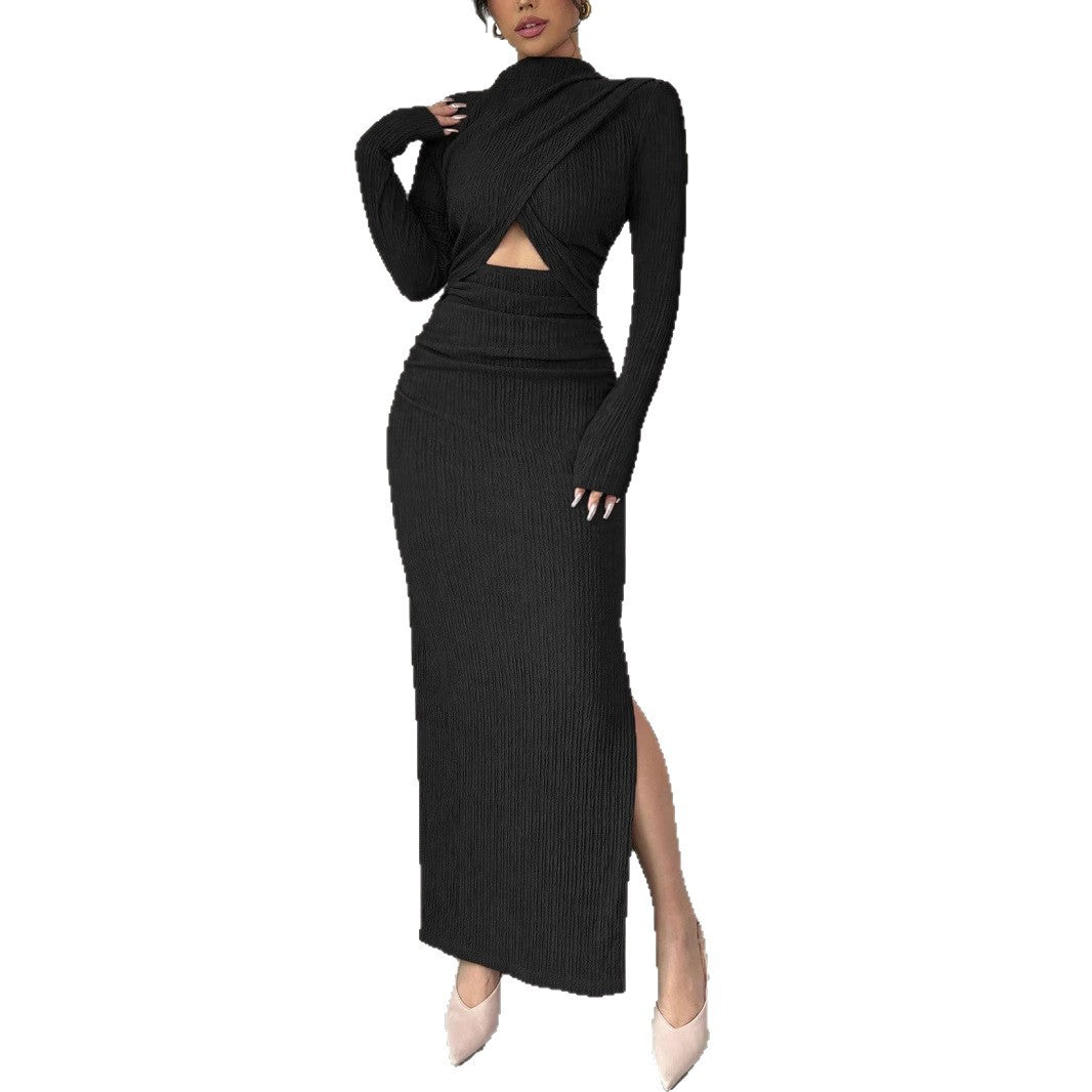 Damen Midikleid mit Cut-Outs Rippstruktur und seitlichem Schlitz – Avérine