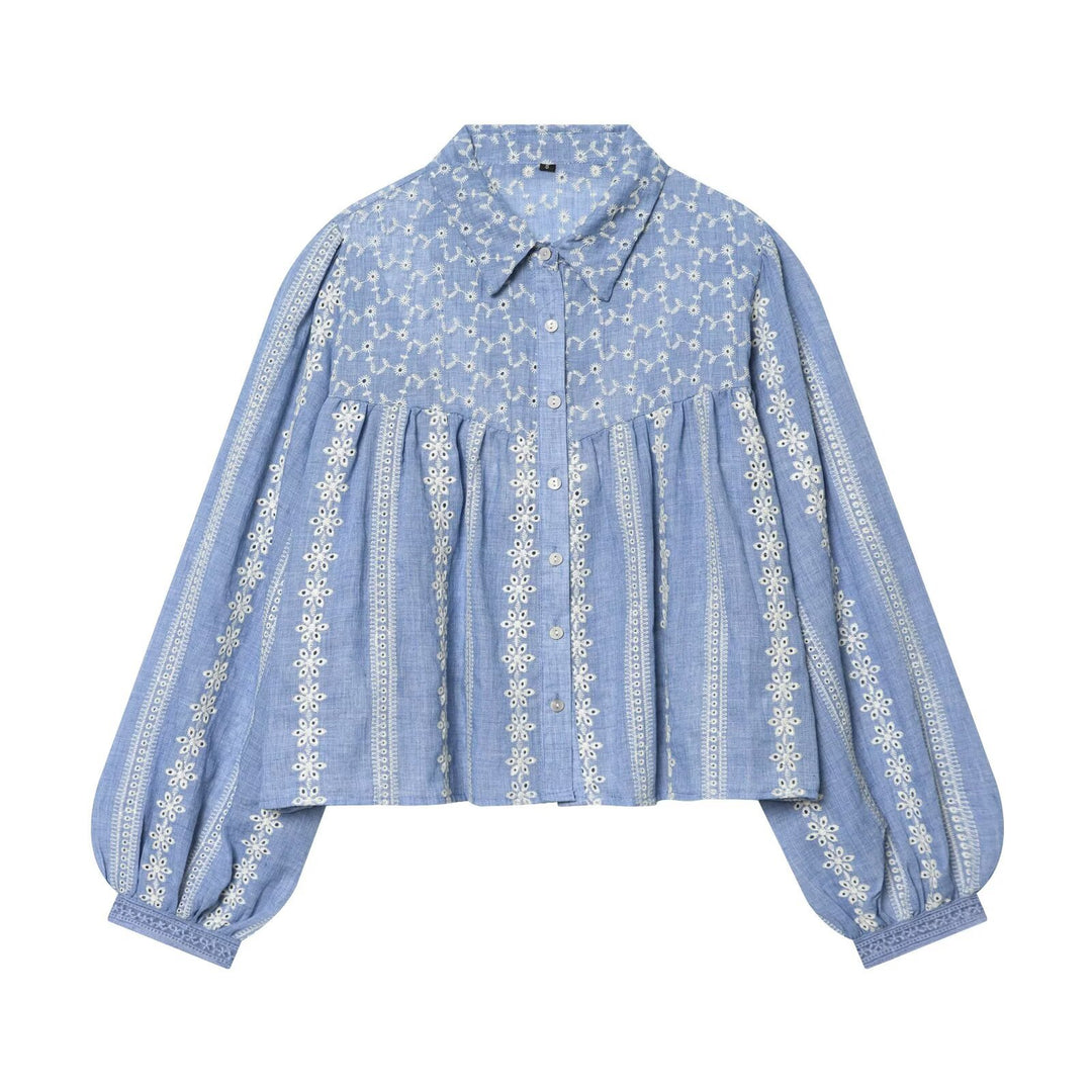 Damen Bestickte Oversize-Hemdbluse mit Ballonärmeln Echo Archiv