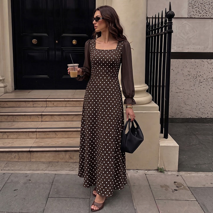Damen Langes Maxikleid mit Puffärmeln und Punkten Echo Archiv