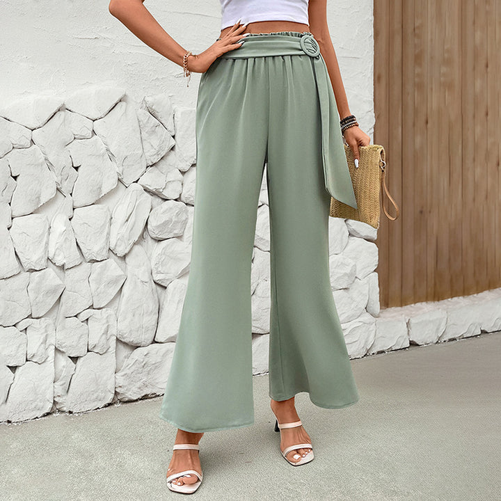 Damen Hochtaillierte Palazzo-Hose mit Drapierter Bundkante und D-Ring-Bindegürtel Echoarchiv