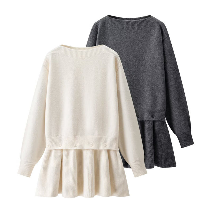 Damen Strickkleid mit angesetztem Volantrock und dekorativer Knopfleiste Echo Archiv