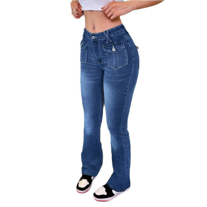 Damen Hochtaillierte Stretch-Jeans mit leichtem Flare und dekorativen Taschen Echo Archiv