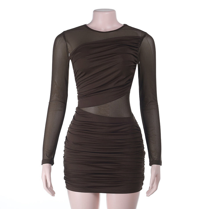 Damen figurbetontes Minikleid mit langen Ärmeln und raffinierten Rüschendetails Echo Archiv