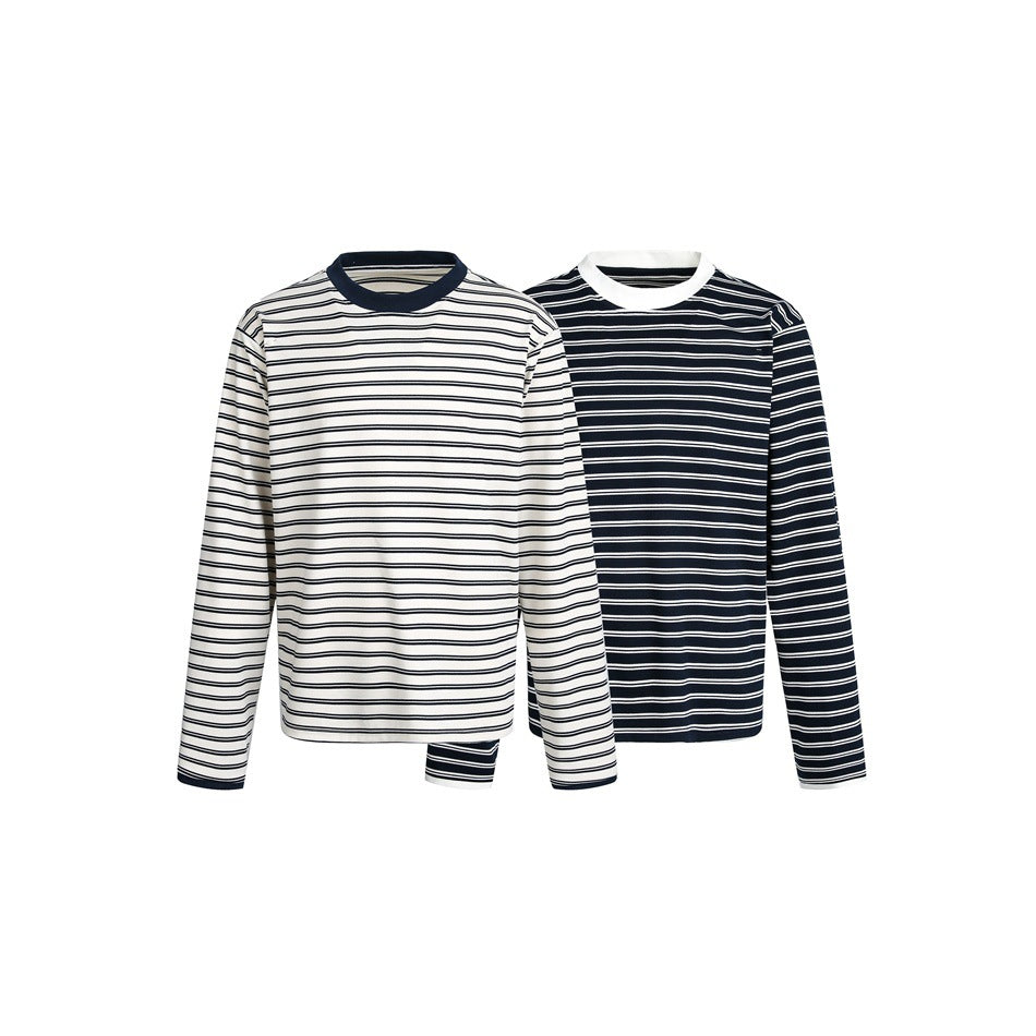 Unisex Gestreiftes Langarmshirt im Breton‑Stil mit kontrastiertem Rippenkragen und Relaxed Fit Echoarchiv