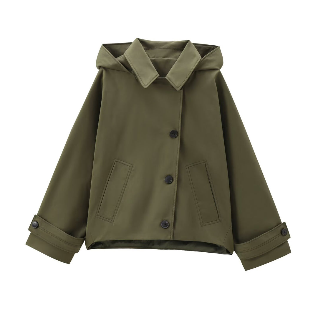 Damen Kurzjacke mit übergroßer Kapuze, kastiger Silhouette und Umschlagmanschetten Echo Archiv