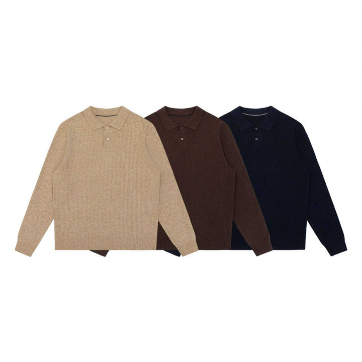 Herren Feinstrick-Poloshirt mit Rippenstruktur, Langarm und klassischem Hemdkragen Echo Archiv