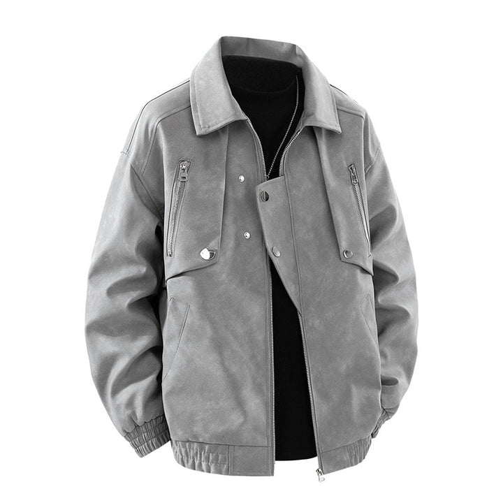 Herren modische Kunstlederjacke im Oversize-Stil mit praktischen Taschen Echoarchiv