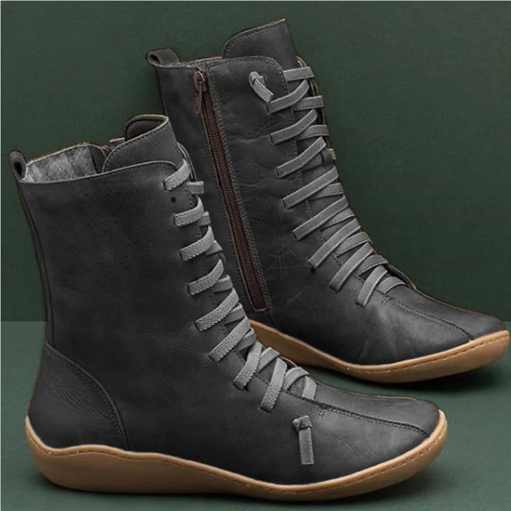 Damen nan knöchelhohe Schnür-Boots mit seitlichem Reißverschluss, elastischen Schnürschlaufen und flexibler Gummilaufsohle Echo Archiv