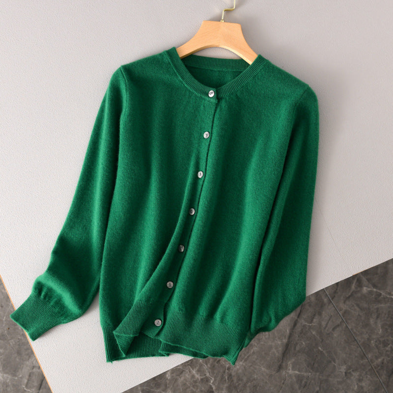 Damen Leichter Rundhals-Knopfcardigan in Kaschmiroptik mit feiner Rippkante und lässiger Silhouette Echoarchiv