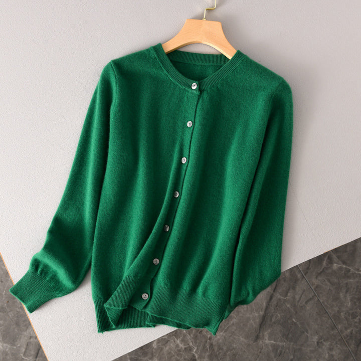 Damen Leichter Rundhals-Knopfcardigan in Kaschmiroptik mit feiner Rippkante und lässiger Silhouette Echoarchiv