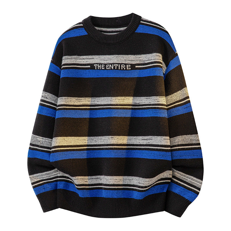 Unisex Oversize-Strickpullover mit maritimen Streifen, geripptem Saum & atmungsaktivem Baumwollmix Echoarchiv