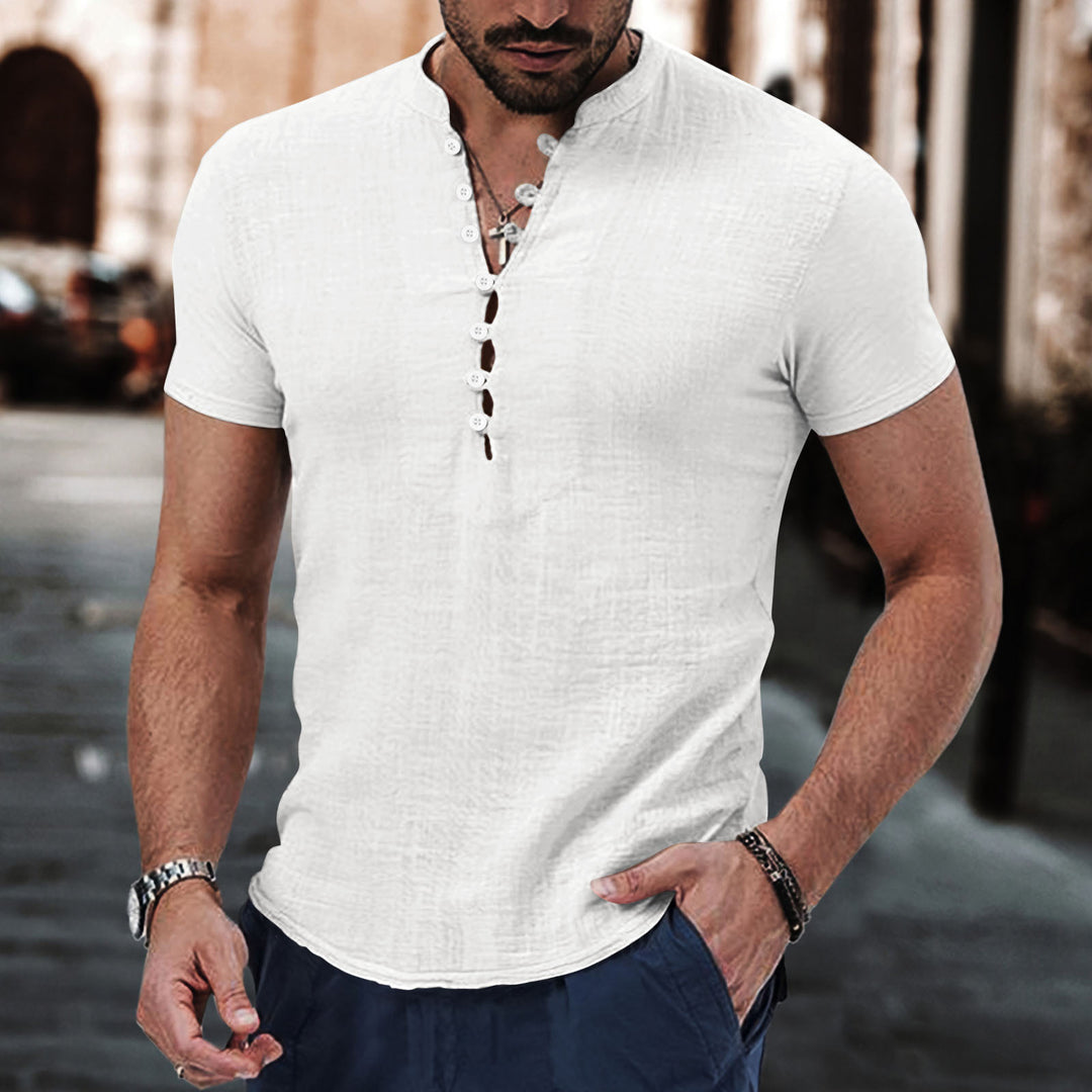 Herren Casual Kurzarm Strukturiertes Henley-Oberteil Echoarchiv
