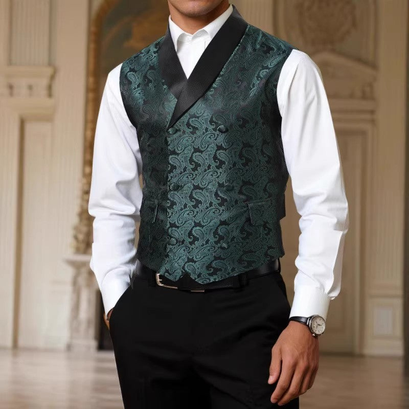 Herren Satin-Paisley-Weste mit Schalkragen und tailliertem Smoking-Look Echo Archiv