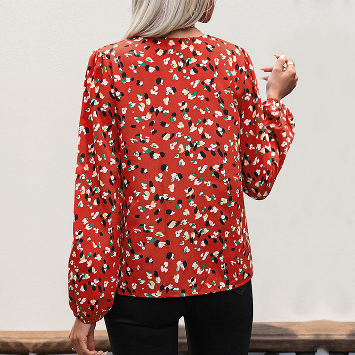 Damen Leichte Langarm-Bluse mit kontrastierender Blende und abstraktem Allover-Print Echoarchiv