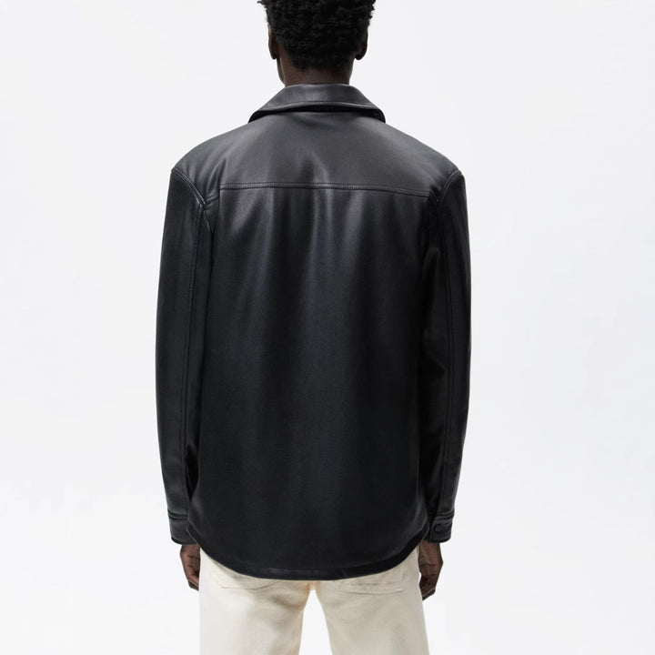 Herren Veganes Glattleder-Overshirt im Hemdjackenstil mit verdeckter Druckknopfleiste Echo Archiv