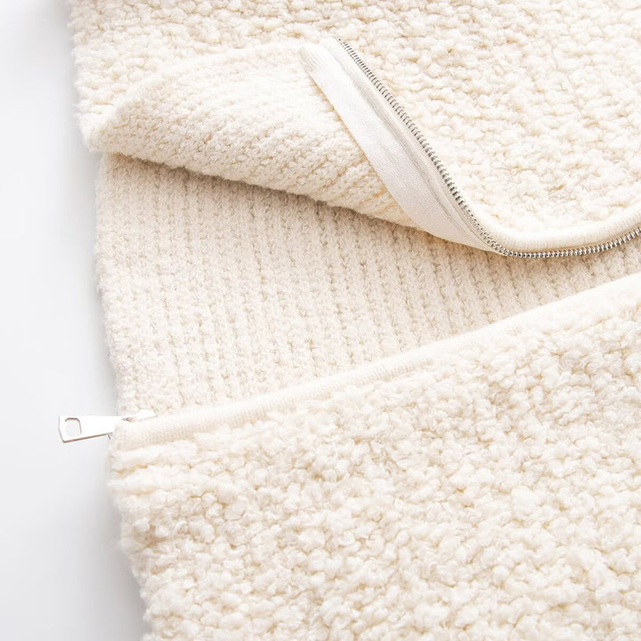 Damen Teddy-Fleece Kurzjacke mit weitem Umlegekragen und durchgehendem Reißverschluss Echo Archiv