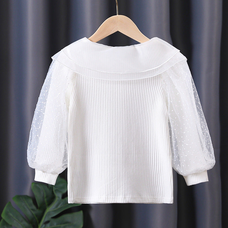 Damen elegante Bluse mit Puffärmeln und Spitzenkragen Echo Archiv