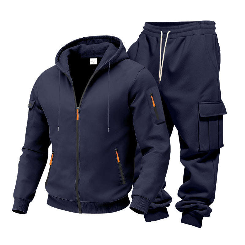 Herren Funktionales Cargo-Sweatset mit Kapuzenjacke und Mehrfachtaschen-Jogger – Cavarno