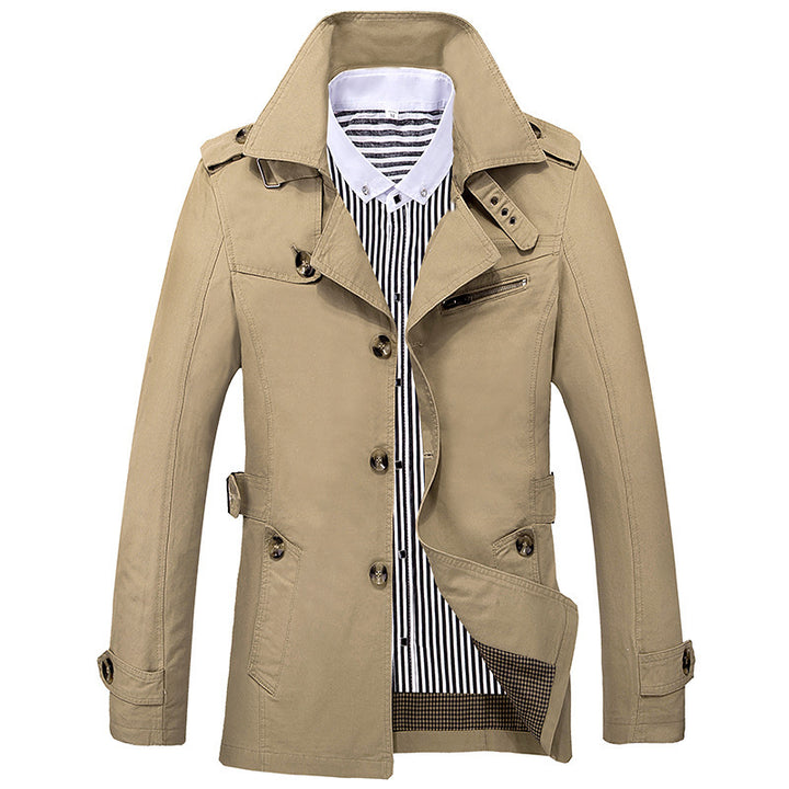 Herren leichter Baumwoll-Fieldcoat mit Hemdkragen, Epauletten und Brustreißverschluss – Taviero
