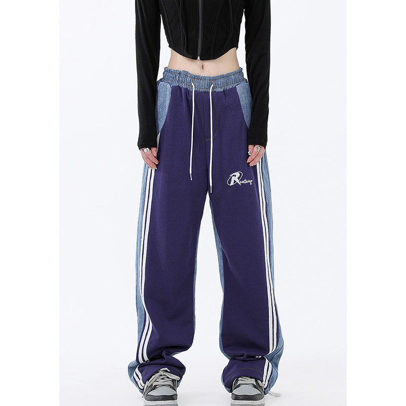 Damen nan weite Jogginghose mit hoher Taille und Jeansstoffeinsätzen sowie Seitenstreifen Echo Archiv