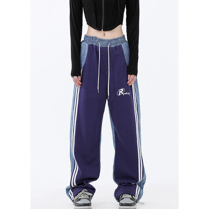 Damen nan weite Jogginghose mit hoher Taille und Jeansstoffeinsätzen sowie Seitenstreifen Echo Archiv