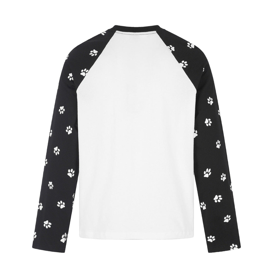 Damen Longsleeve-Raglanshirt mit Hunde‑Slogan und Pfotenmuster Echoarchiv